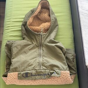 Champion Olive Sherpa-Lined outside  Hoodie